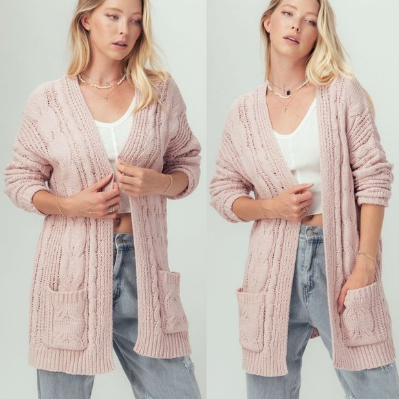 NEW Chunky Cable Rib Knit Open Front Long Cardigan - Picture 3 of 11